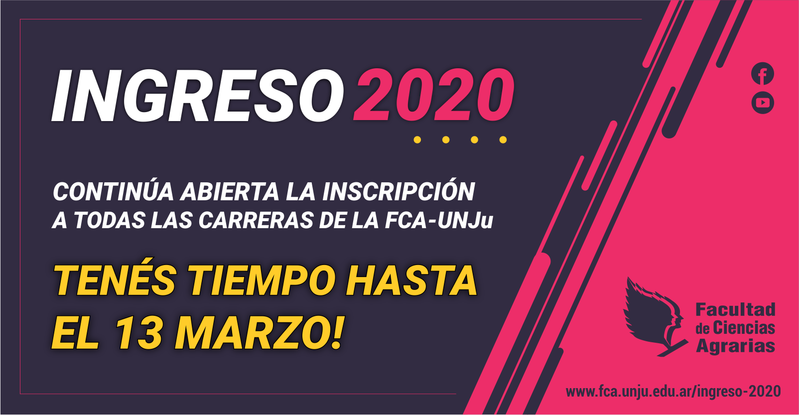 EXTENSIÓN DEL PERIODO DE INSCRIPCIÓN PARA EL INGRESO 2020