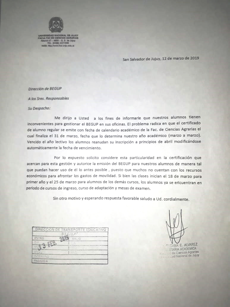 COMUNICADO FCA. RECLAMOS SOBRE inconvenientes para tramitar BEGUP Y BEGU