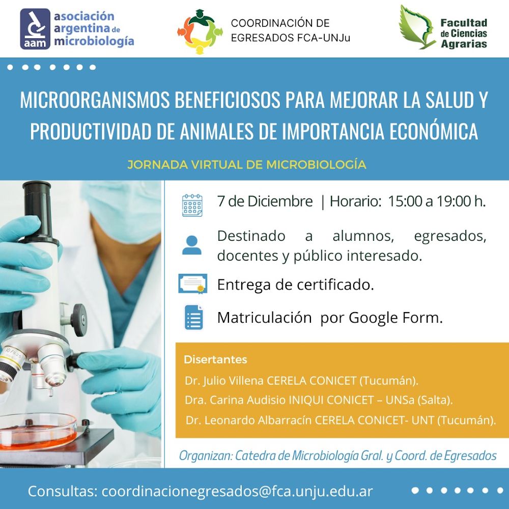 Desarrollarán jornada sobre microorganismos beneficiosos para mejorar la salud y la productividad de animales