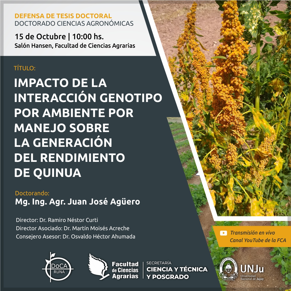 Defenderán tesis doctoral sobre el rendimiento de la quinua
