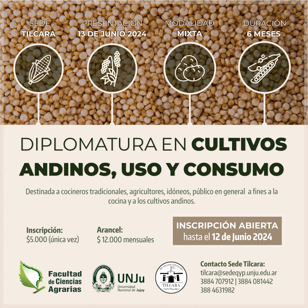 Extienden fechas de inscripción para la diplomatura en cultivos andinos, uso y consumo