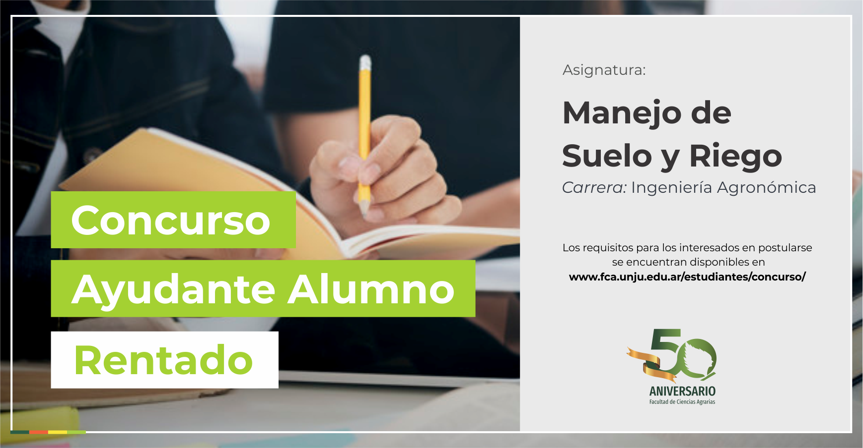 Concurso para cubrir cargo de ayudante alumno rentado en Manejo de Suelo y Riego